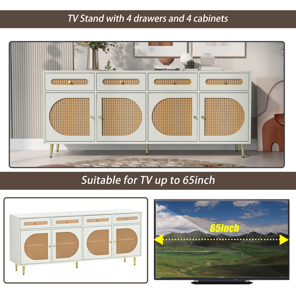 Leoglint U-Can TV Stand with Rattan Door,Woven Media Console Table with Adjustable Shelves for TVs up to 65",Storage Sideboard Cabinet for Living Room