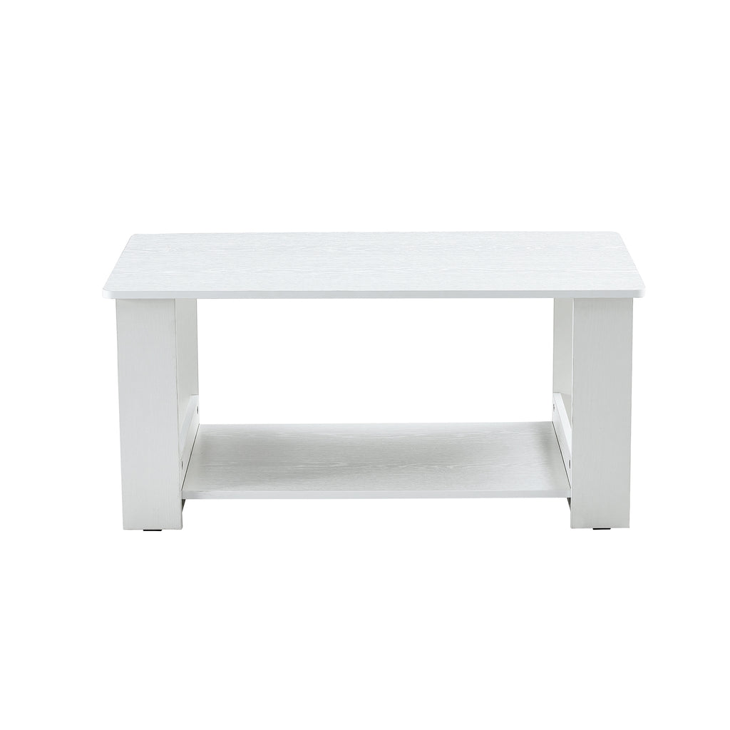 Leoglint A modern and minimalist white double layered rectangular coffee table and coffee table. MDF material is more durable and suitable for living rooms, bedrooms, and study rooms. 19.6 "*35.4"*16.5 "CT-16