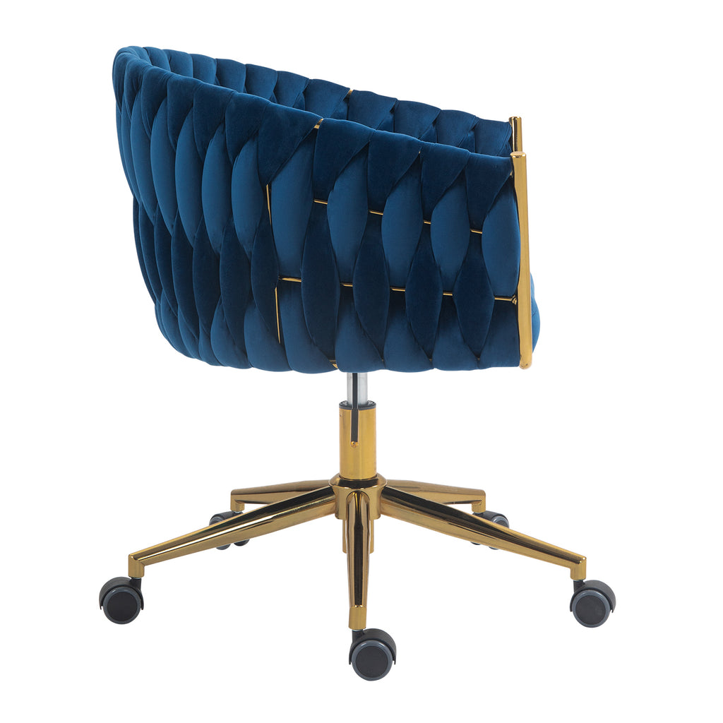 Leoglint Modern design the backrest is hand made woven Office chair,Vanity chairs with wheels,Height adjustable,360° swivel for bedroom, living room(BLUE)