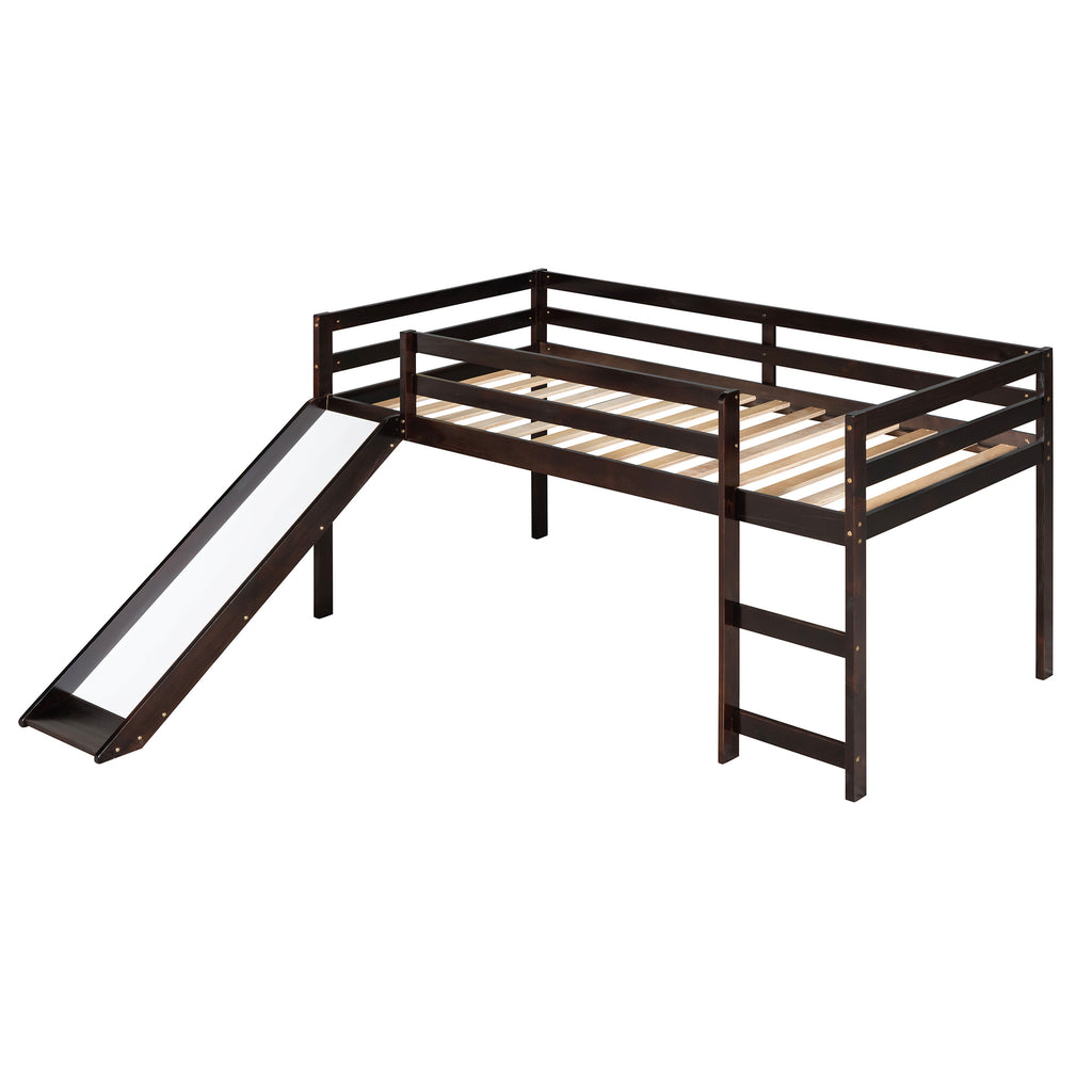 Leoglint Loft Bed Frame with Slide, Multifunctional Design, Twin (Espresso)(OLD SKU: WF191904AAP)