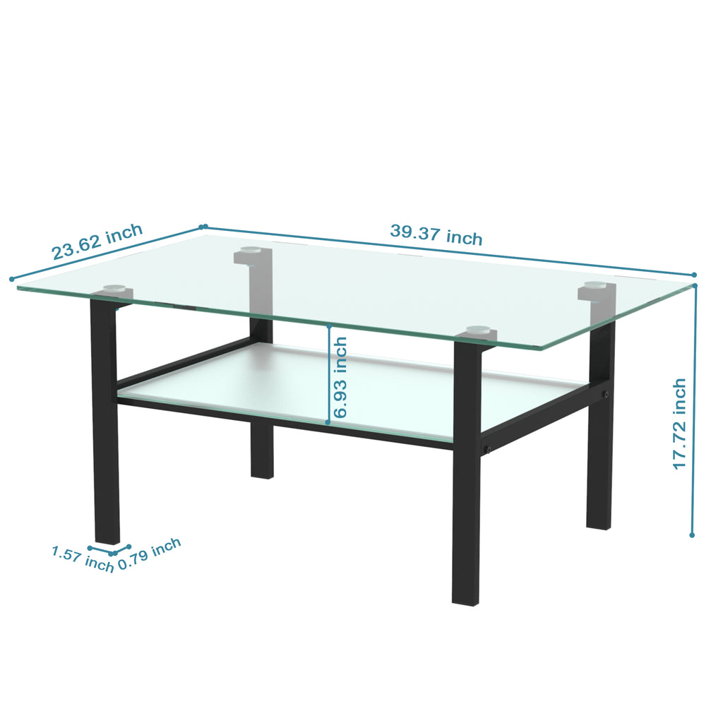 Leoglint Transparent glass black coffee table, modern simple, living room coffee table, side center table