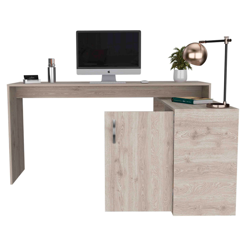 Leoglint Axis Modern L-Shaped Computer Office Desk with Open & Closed Storage -Light Gray