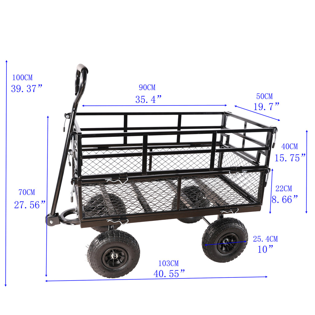 Leoglint (Black double fence utility  cart) Wagon Cart Garden cart trucks make it easier to transport firewood