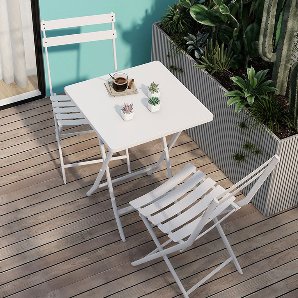 Leoglint 3 Piece Patio Bistro Set of Foldable Square Table and Chairs,Outdoor Chair, White