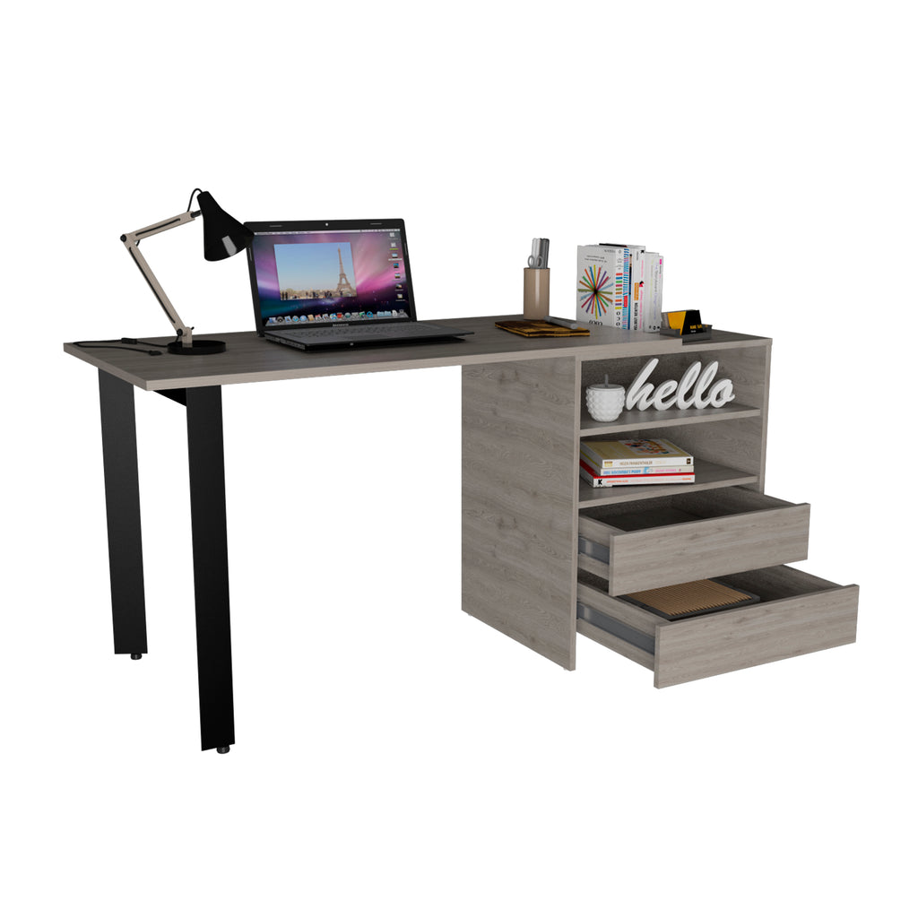 Leoglint Malaui 120 Office Desk, Two Legs, Two Drawers, Two Shelves -Light Gray