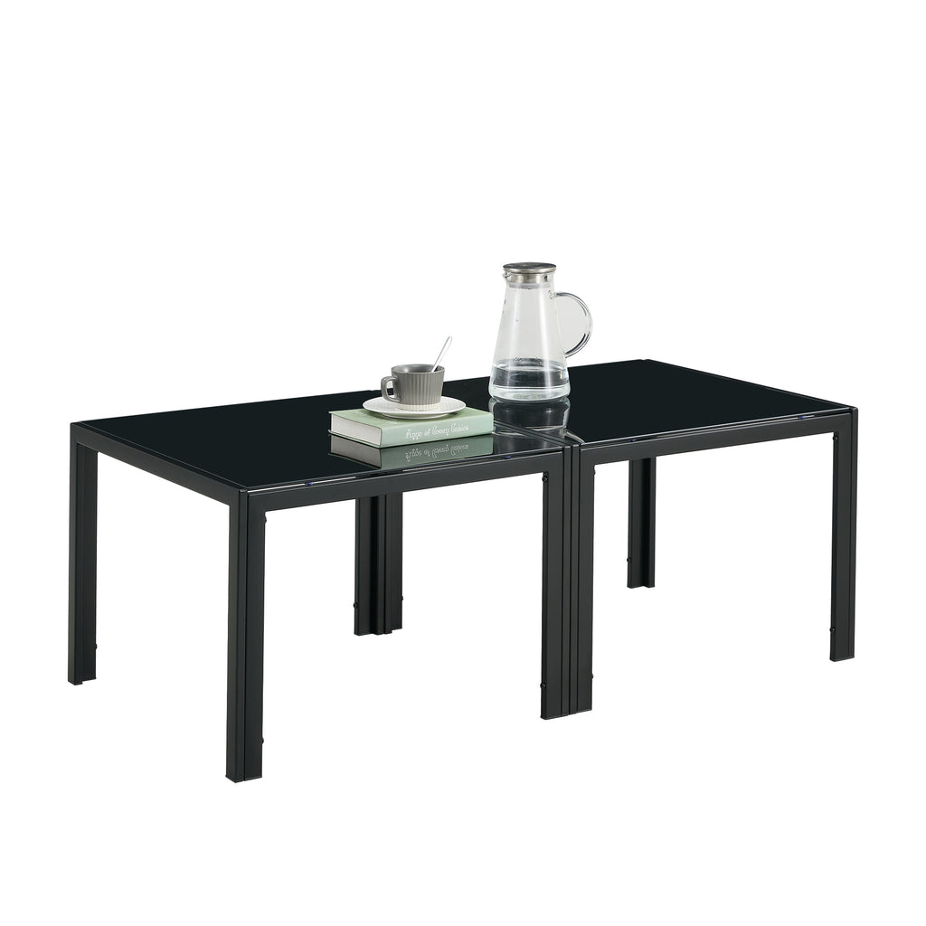 Leoglint Coffee Table Set of 2, Square Modern Table with Tempered Glass Finish for Living Room,Black