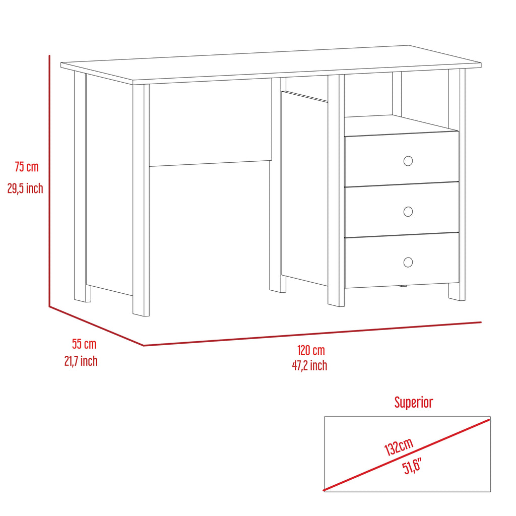 Leoglint Jacksonville 3 Drawers Computer Office Desk with Open Storage Cabinet