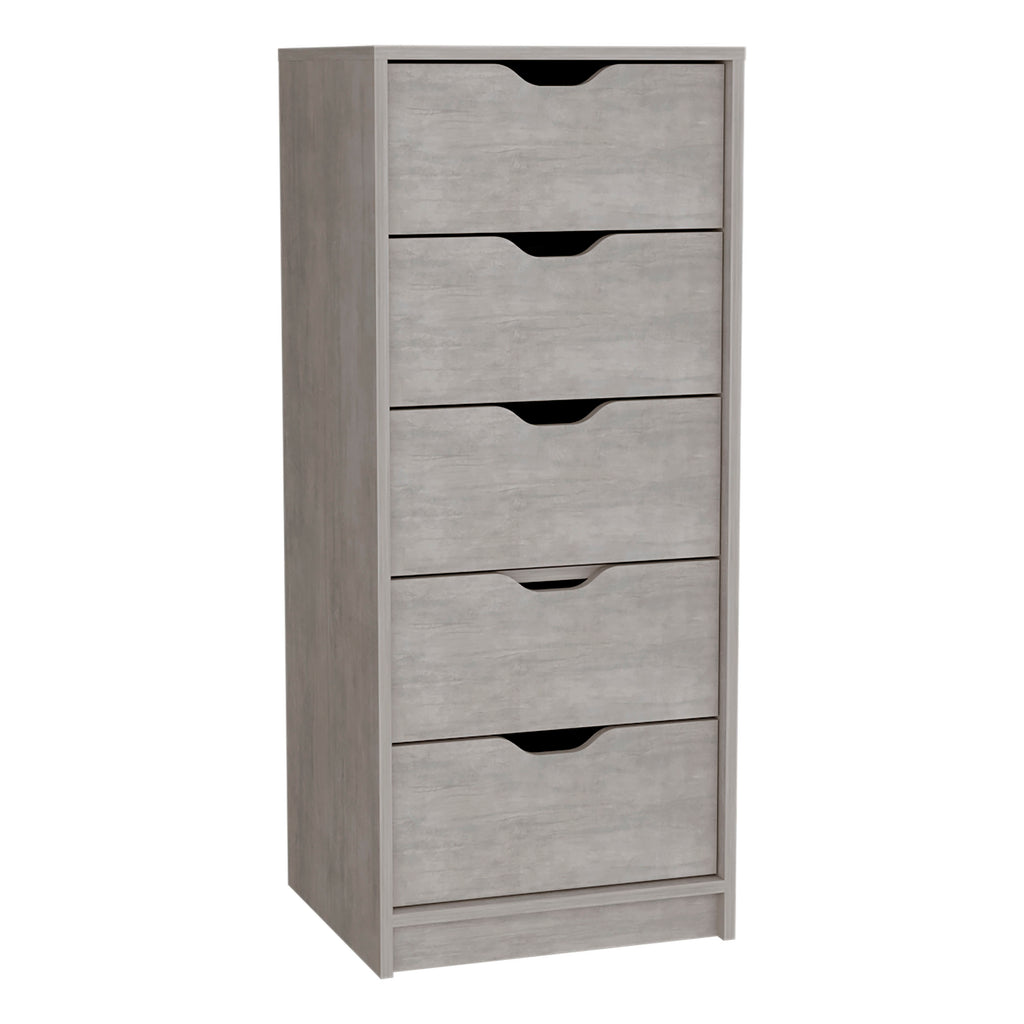 Leoglint Drawer Chest Dresser 42H" 5 Drawers Narrow Dresser, Slim Storage Chest of Drawers, Bedroom, Concrete Gray