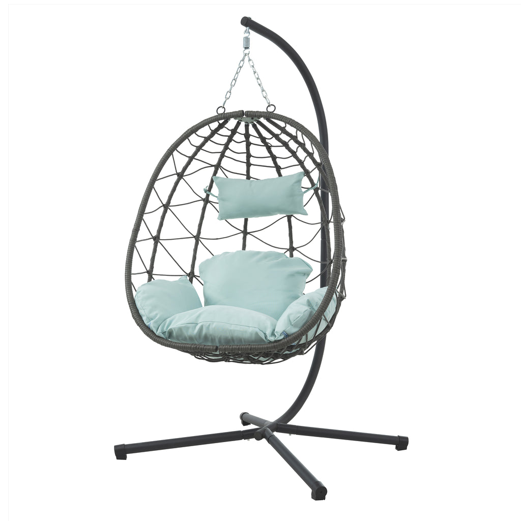 Leoglint Egg Outdoor Chair with Stand Indoor Outdoor Swing Chair Patio Wicker Hanging Egg Chair Hanging Basket Chair with Stand for Bedroom Living Room Balcony