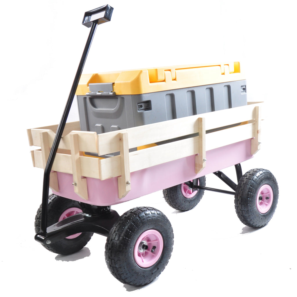 Leoglint Outdoor Wagon All Terrain Pulling w/Wood Railing Air Tires Garden Cart