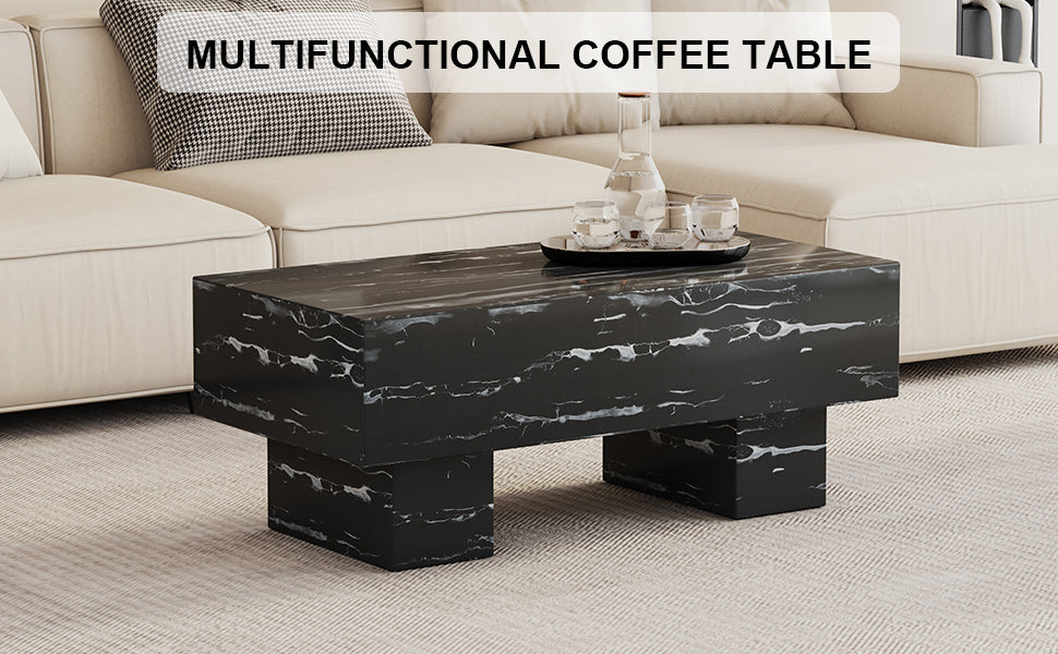 Leoglint The black coffee table has patterns. Modern rectangular table, suitable for living rooms and apartments. 43.3"*21.6"*17.2"