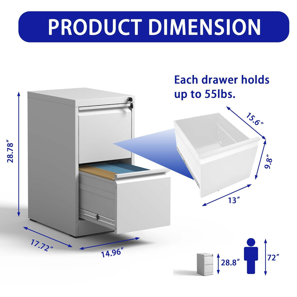 Leoglint 2 Drawer Metal Vertical File Cabinet with Lock Office Home Steel Vertical File Cabinet for A4 Legal/Letter Size