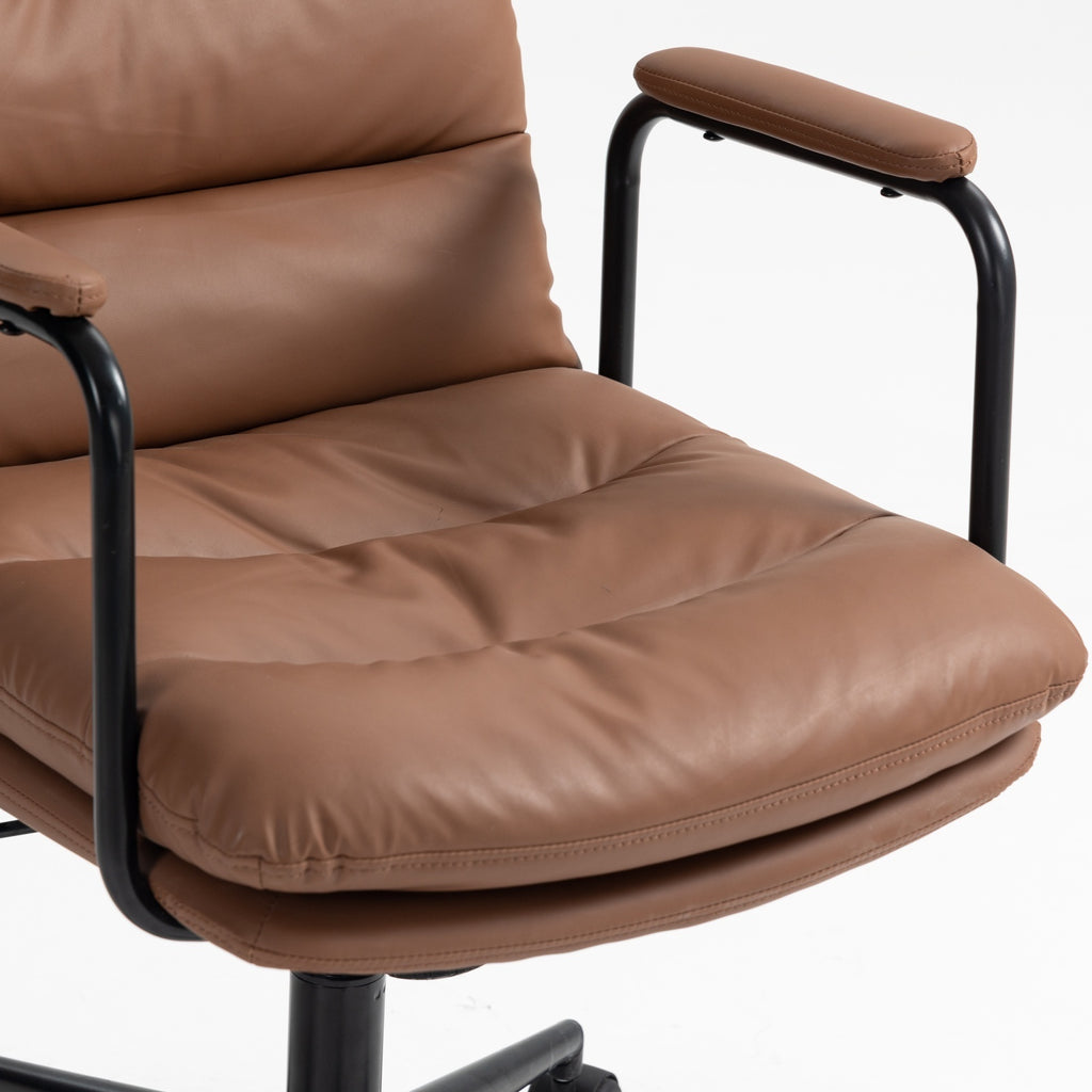 Leoglint Office Chair,Mid Back Home Office Desk Task Chair with Wheels and Arms Ergonomic PU Leather Computer Rolling Swivel Chair with Padded Armrest,The back of the chair can recline 40° (Brown)