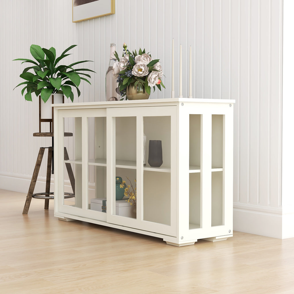 Leoglint Sideboard Kitchen Storage Stand Cupboard With Glass Door-White