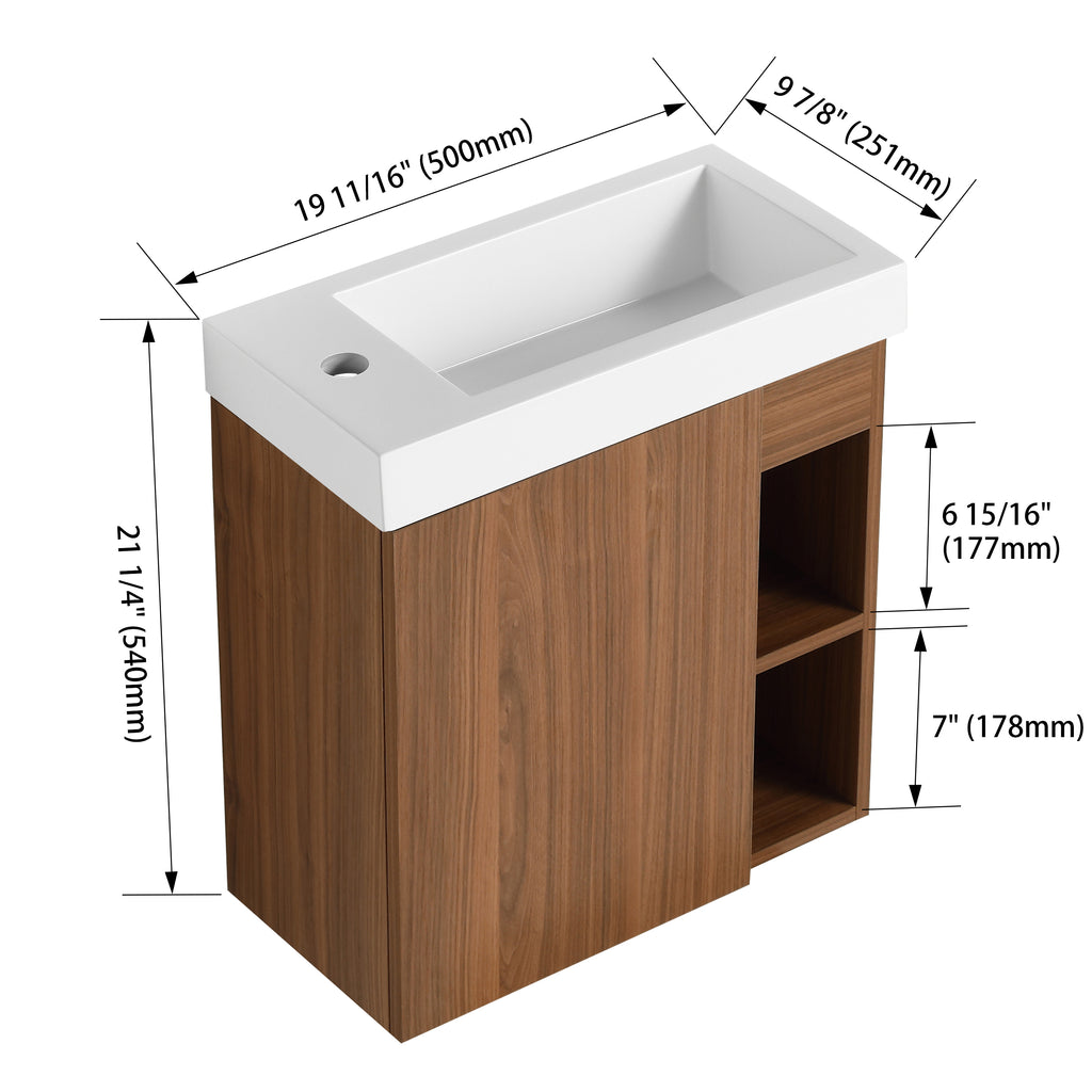 Leoglint 20'' Floating Wall-Mounted Bathroom Vanity with White Resin Sink & Soft-Close Cabinet Door