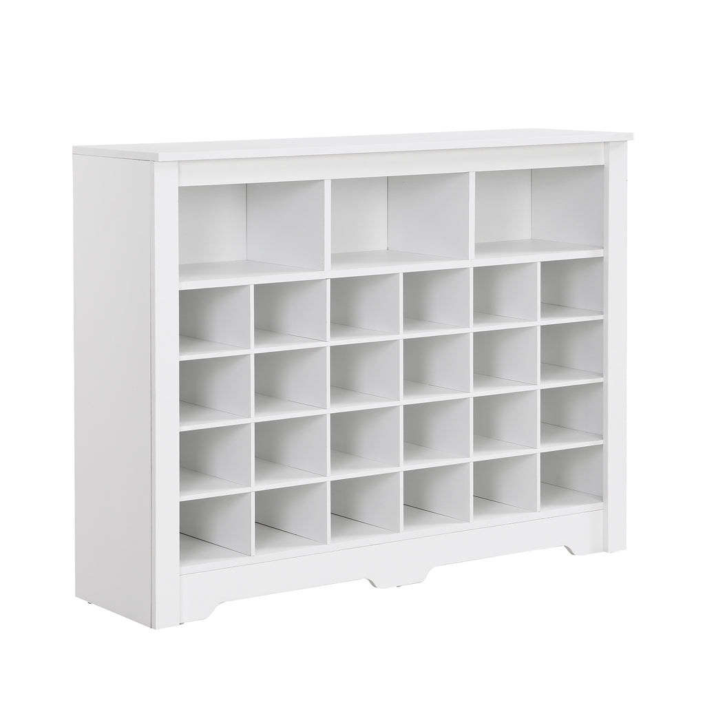 Leoglint ON-TREND Sleek Design 24 Shoe Cubby Console, Modern Shoe Cabinet with Curved Base, Versatile Sideboard with High-quality for Hallway, Bedroom, Living Room, White