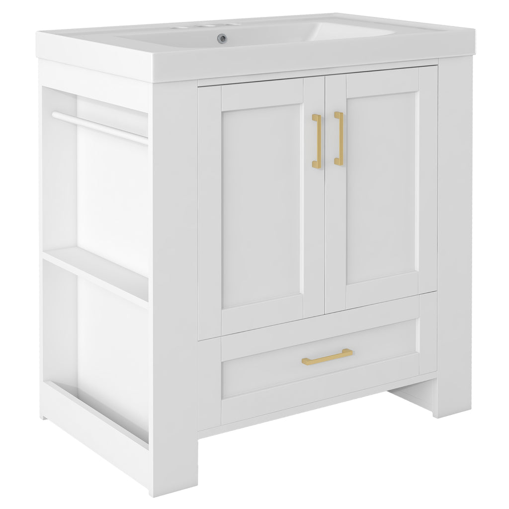 Leoglint 30'' Bathroom Vanity with Seperate Basin Sink, Modern Bathroom Storage Cabinet with Double-sided Storage Shelf, Freestanding Bathroom Vanity Cabinet with Single Sink