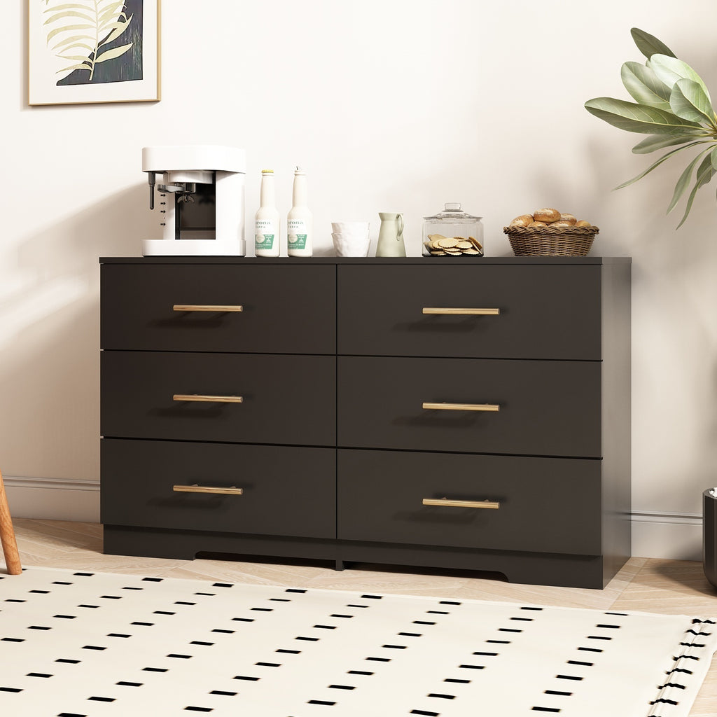 Leoglint Drawer Chest Black color Large 6 drawers chest of drawer dressers table with golden handle