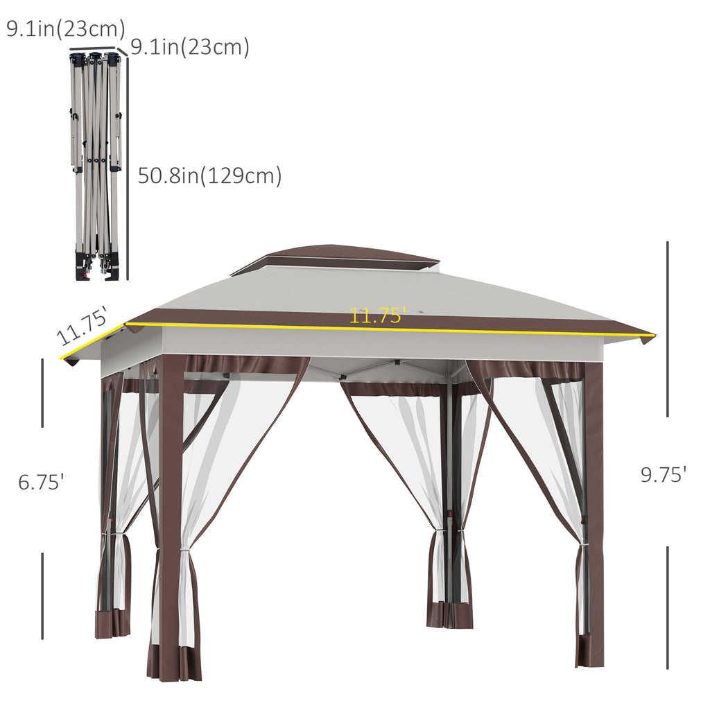 Leoglint Outdoor Umbrella 12' x 12' Pop Up Canopy Tent with Netting and Carry Bag, Instant Sun Shelter with 137 sq.ft Shade, Tents for Parties, Height Adjustable, for Outdoor, Garden, Patio, Beige and Brown