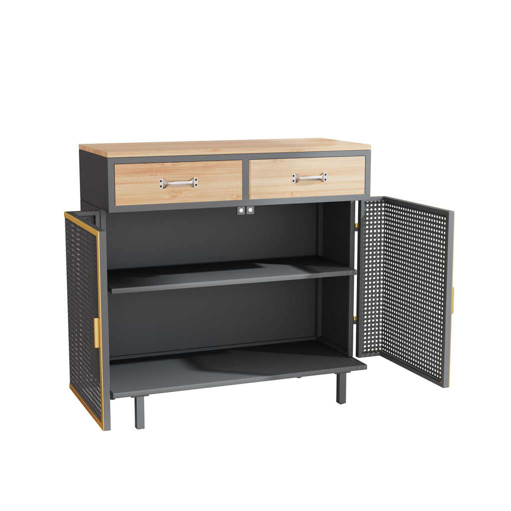 Leoglint 31.5"Wide 2 Drawer Sideboard, Modern Furniture Decor, Made with Iron+ Carbonized Bamboo, Easy Assembly