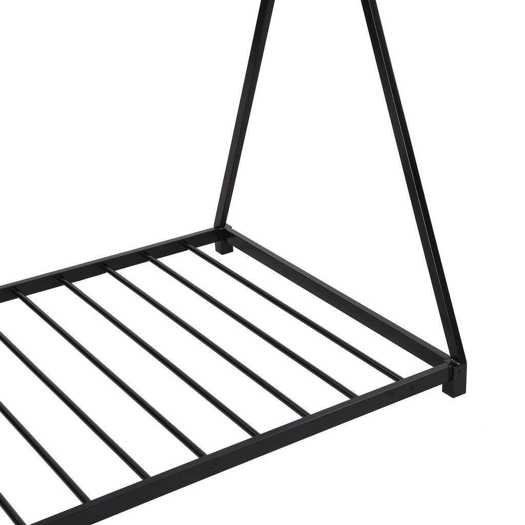 Metal Twin Size House Platform Bed Frame with Triangle Structure, Black