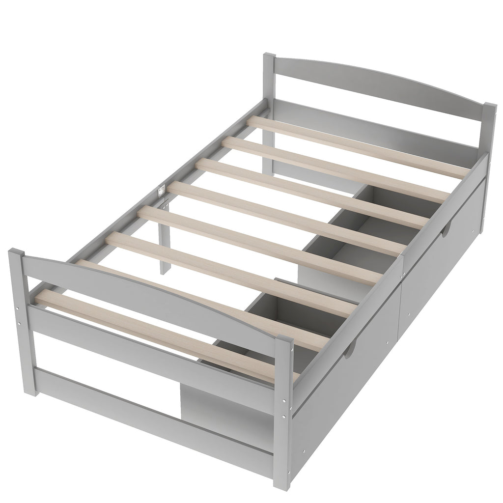 Leoglint Twin size platform bed frame, with two drawers, gray