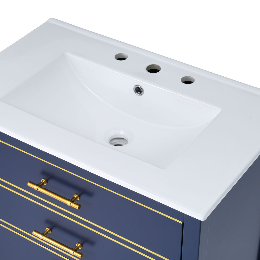 Leoglint [Viedo]Modern 30inch Navy Blue/White Bathroom Vanity Cabinet Combo with OpenStorge, Two Drawers