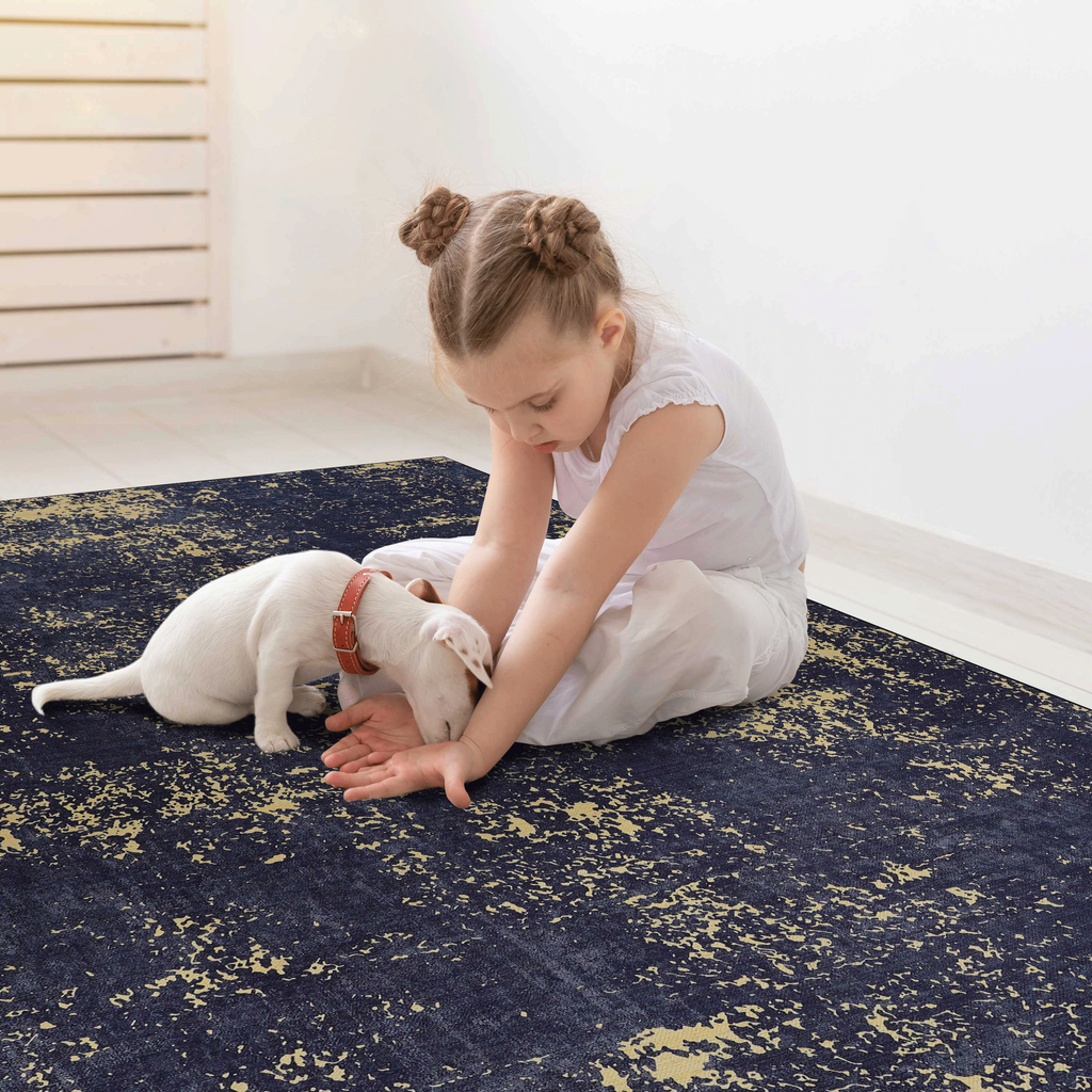 Leoglint 5x8 Area Rug for Bedroom, Washable Rug, Low-Pile, Non-Slip, Non-Shedding, Foldable, Kid&Pet Friendly  - Area Rugs for living room, bedroom, kitchen, dining room, Wedding Gift, (Black+Gold, 5'x8')