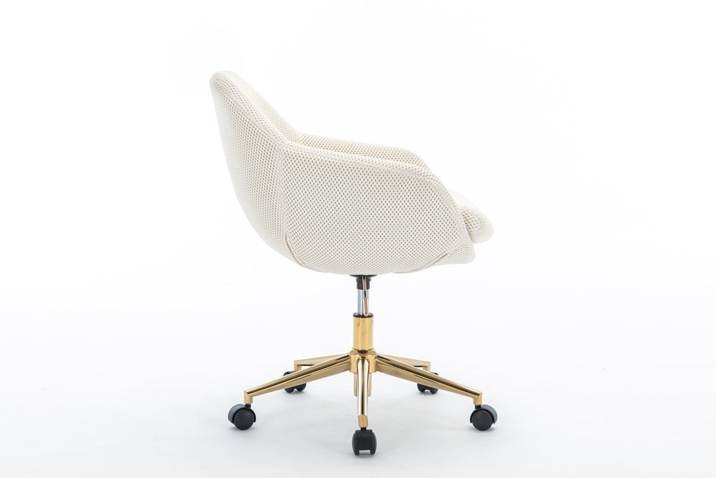 Leoglint 046-Mesh Fabric Home Office Chair 360°Swivel Adjustable Height With Gold Metal Base,Beige