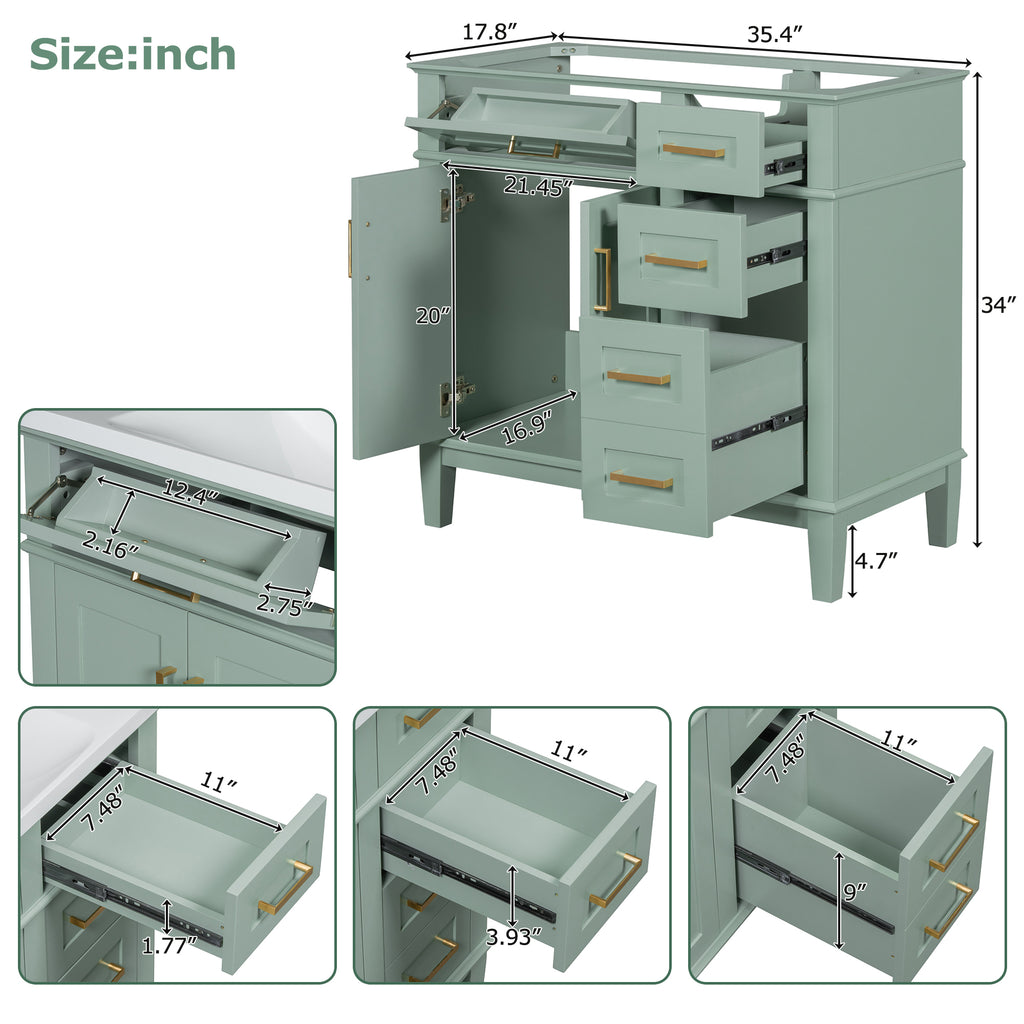 Leoglint [Cabinet Only] 36" Green Modern Bathroom Vanity(Sink not included)