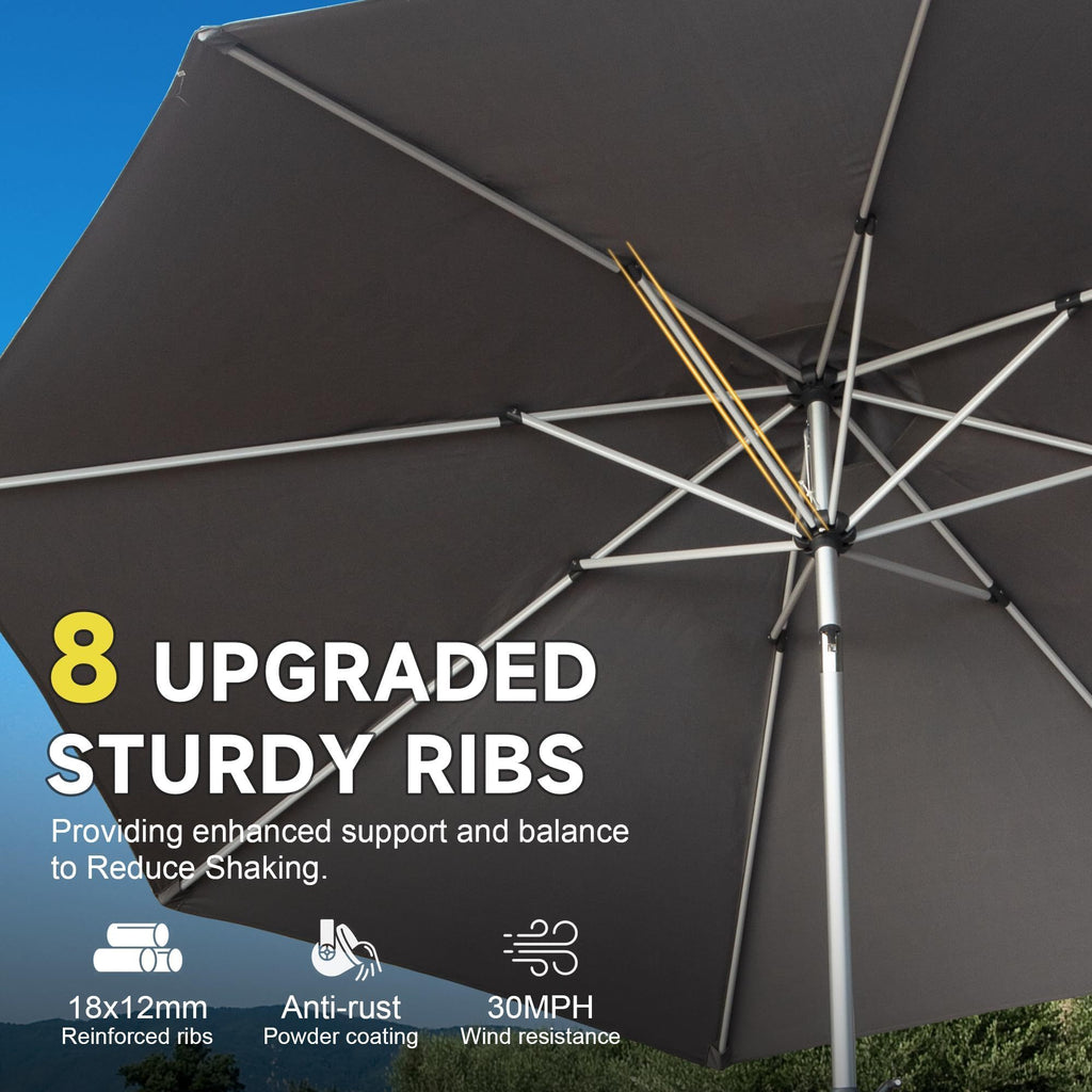 Leoglint 9FT Patio Umbrella, Outdoor Umbrella with Push Button Tilt and Crank, UV Protection Waterproof Market Sun Umbrella with 8 Sturdy Ribs for Garden, Deck, Backyard, Pool (Gray)