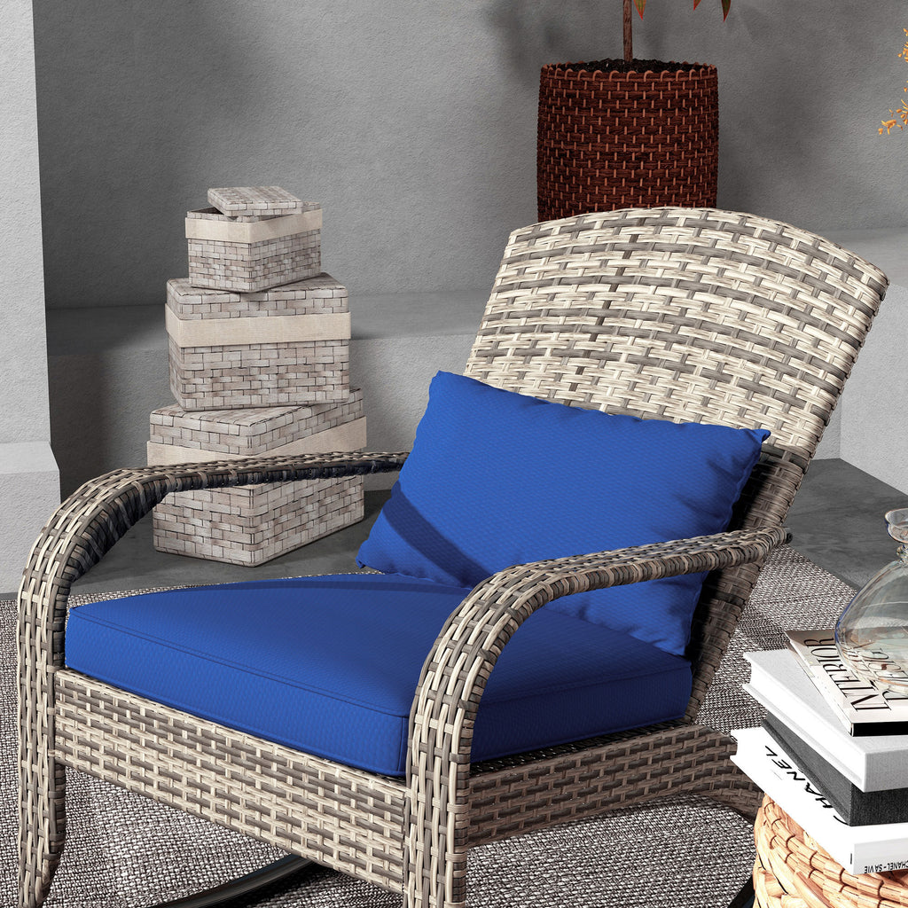 Leoglint Wicker Adirondack Rocking Outdoor Chair, Patio Rattan Rocker Chair with High Back, Seat Cushion, and Pillow for Garden, Porch, Balcony, Dark Blue