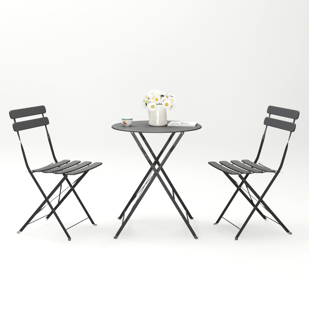 Leoglint 3 Pieces Patio Bistro Balcony Metail Outdoor Chair Table Set-Gray