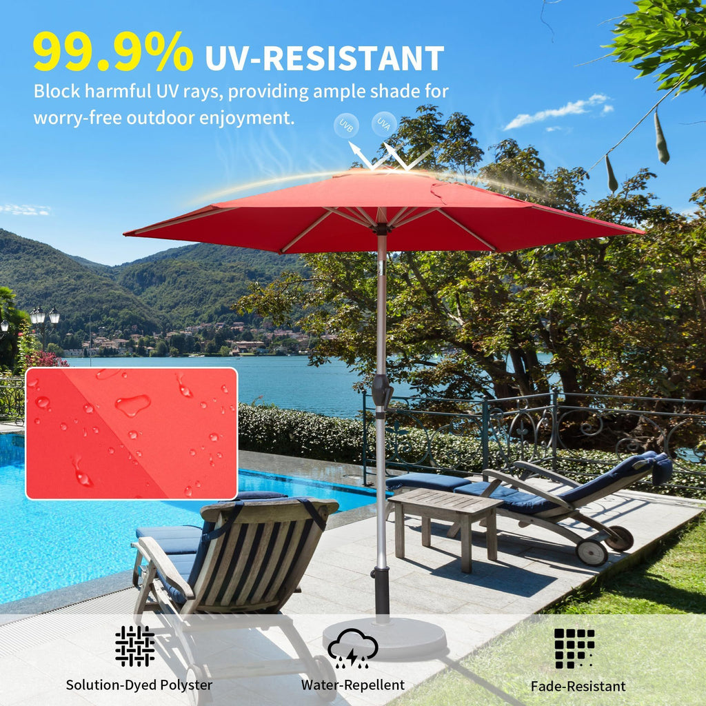 Leoglint 7.5FT Patio Umbrella, Outdoor Umbrella with Push Button Tilt and Crank, UV Protection Waterproof Market Sun Umbrella with 8 Sturdy Ribs for Garden, Deck, Backyard, Pool (Brick red)