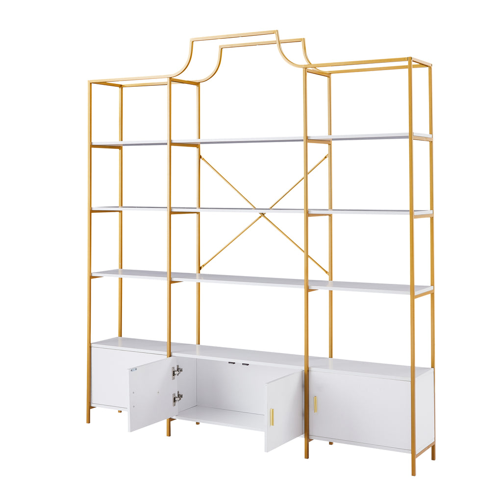 Leoglint 78 Inch 4 Tiers Home Office Bookcase Bookshelf, Storage Cabinet Display Shelf, X Bar Gold Frame