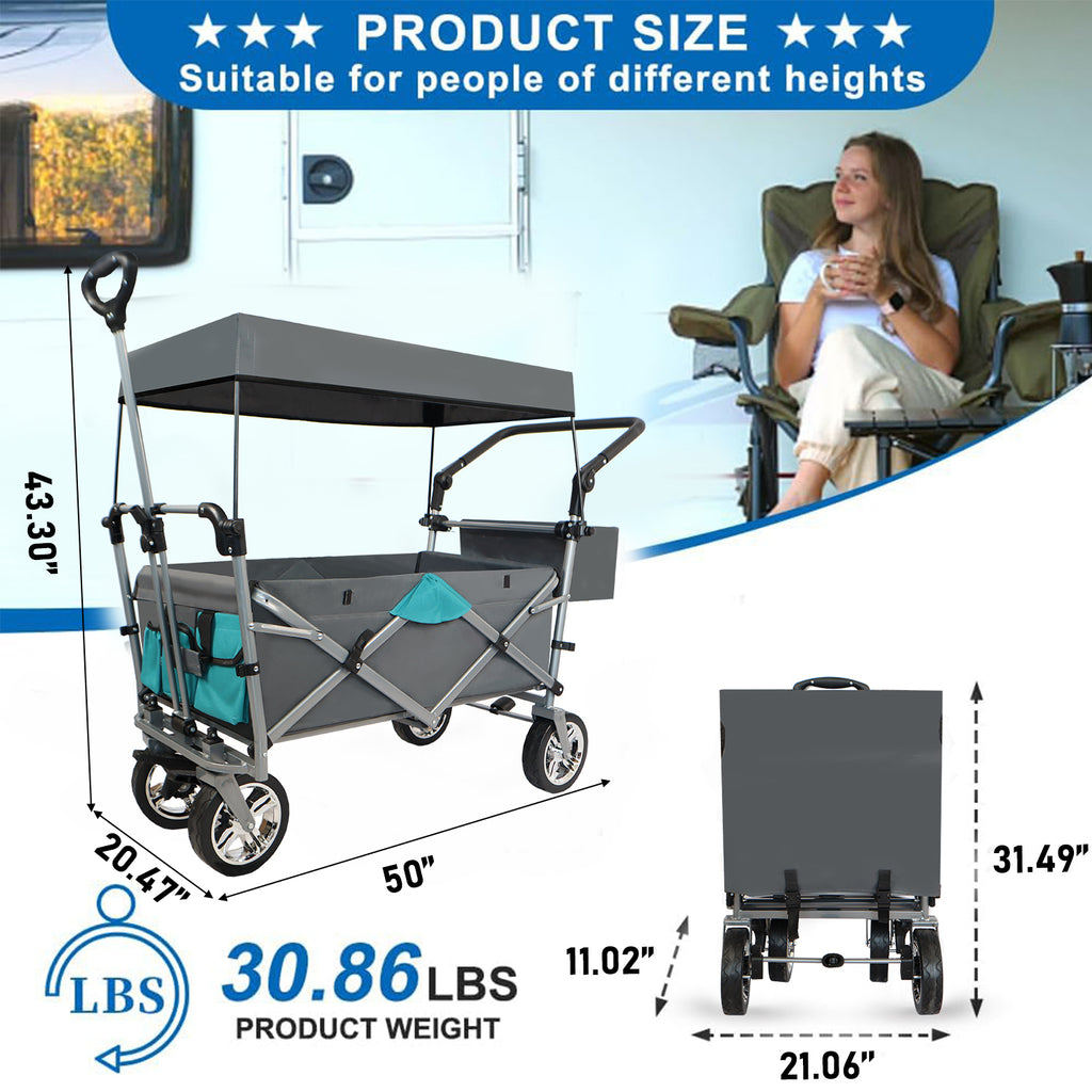 Leoglint Garden cart Push & Pull Utility Folding Wagon with Removable Canopy