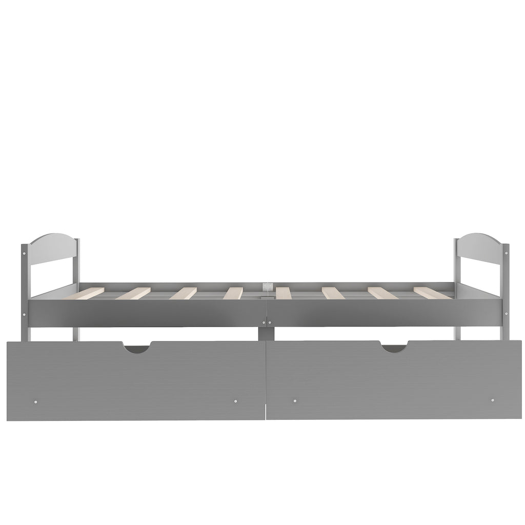 Leoglint Twin size platform bed frame, with two drawers, gray