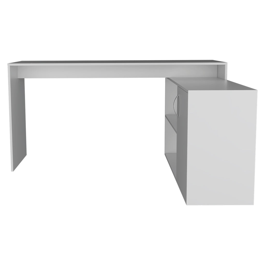 Leoglint Axis Modern L-Shaped Computer Desk with Open & Closed Storage -White