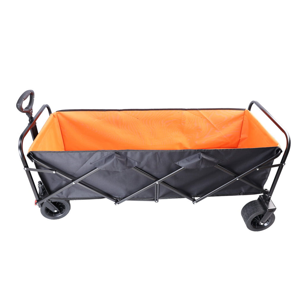 Leoglint Big large capacity Folding Garden cart Extra Long Extender Wagon Cart Folding Wagon Garden Shopping Beach Cart (black + orange)