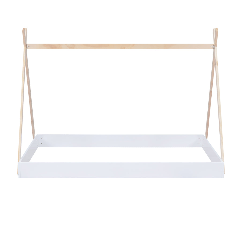 Leoglint Full Size Tent Floor Bed Frame with Triangle Structure, White+Natural