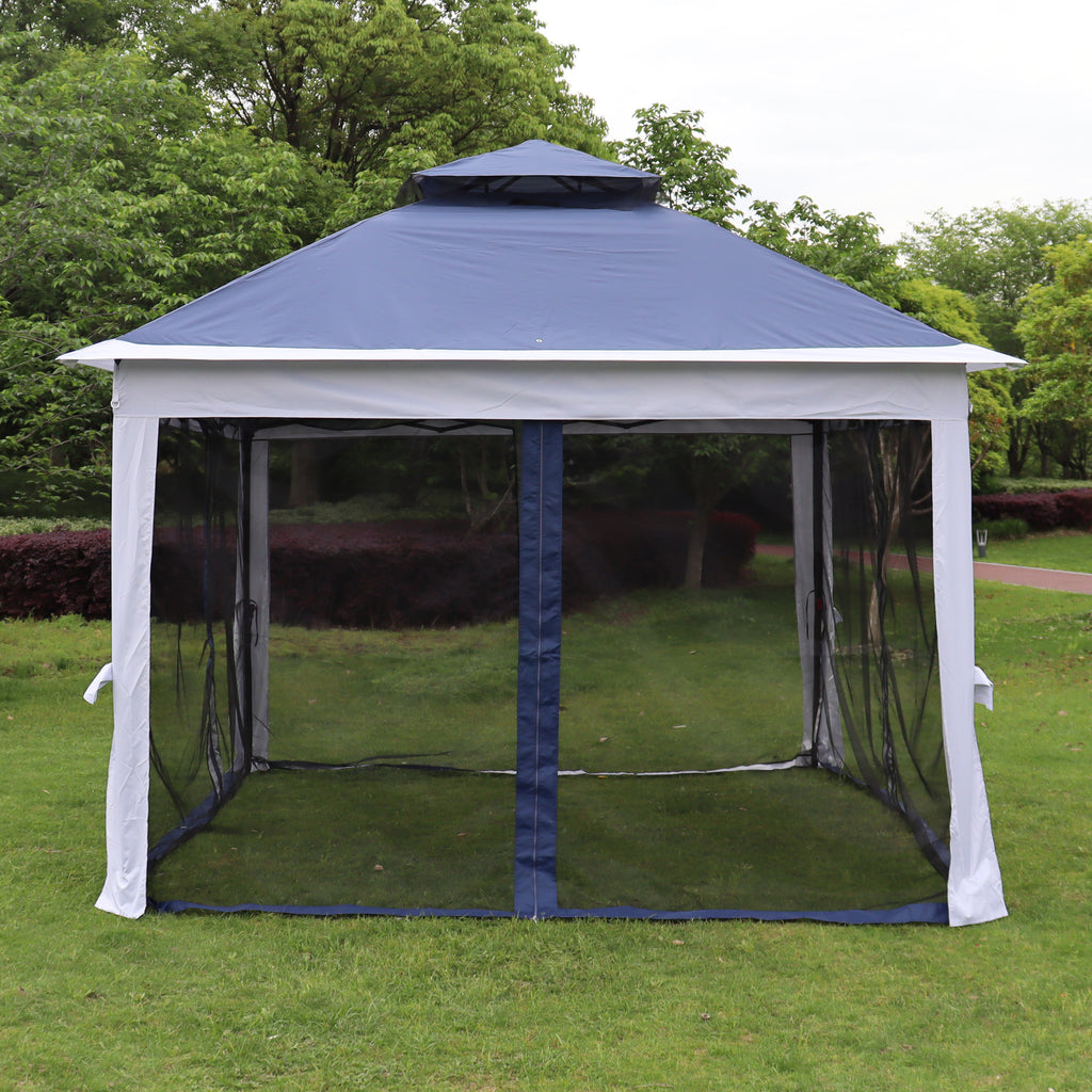 Leoglint Outdoor Umbrella 11x 11Ft Pop Up Gazebo Canopy With Removable Zipper Netting,2-Tier Soft Top Event Tent,Suitable For Patio Backyard Garden Camping Area,blue