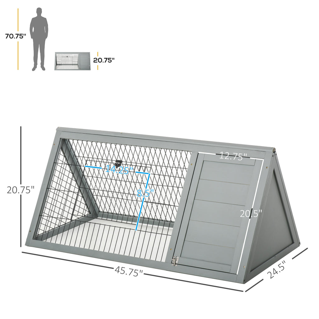 Leoglint 46" x 24" Wooden A-Frame Outdoor Rabbit Cage Small Animal Hutch with Outside Run & Ventilating Wire, Grey