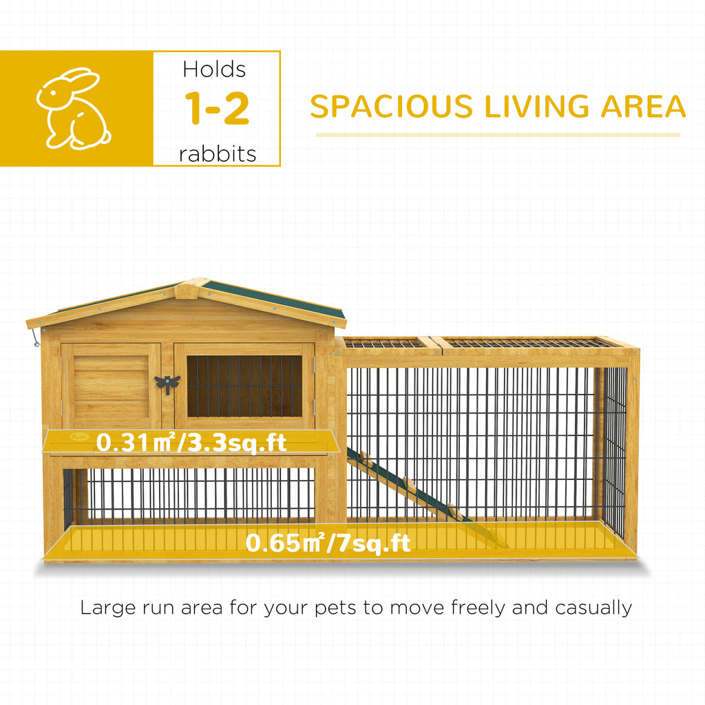 Leoglint 2 Levels Outdoor Rabbit Hutch with Openable Top, 59" Wooden Large Rabbit Cage with Run Weatherproof Roof, Removable Tray, Ramp, Yellow