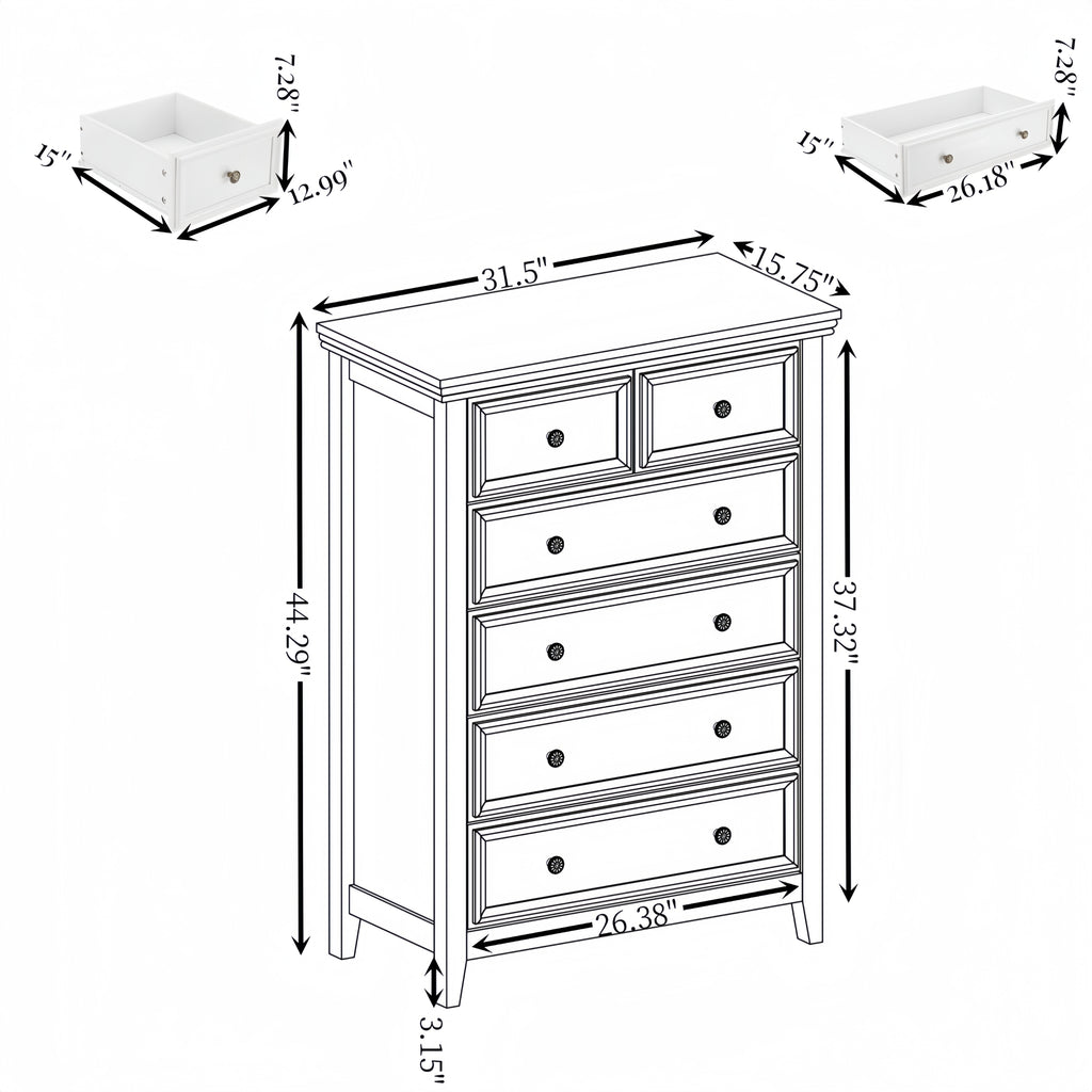 Leoglint Modern 6 Drawers Dresser 6 Drawers Cabinet 6 Drawer Chest,Chest of Drawers Closet Organizers and Storage Clothes Storage Drawers Cabinet for Living Room, Farmhouse Dresser Organizer white