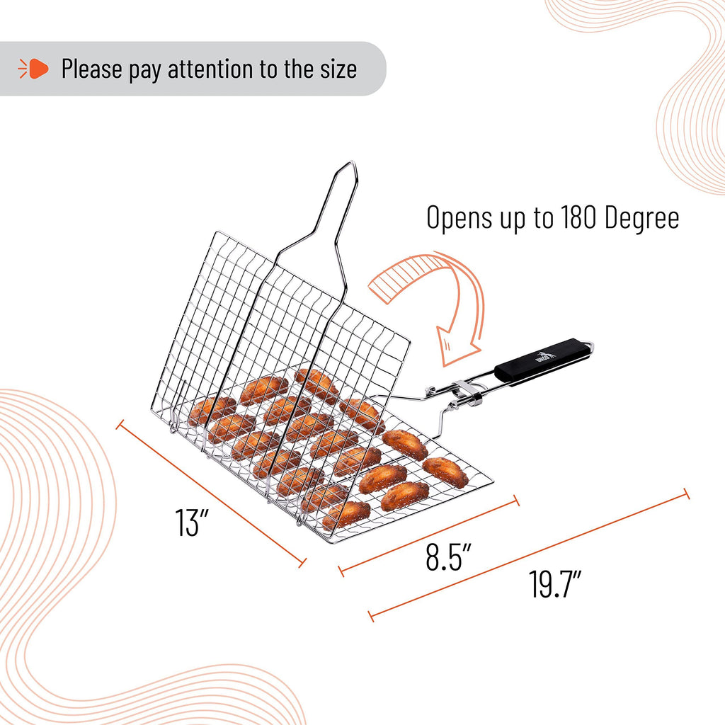 Leoglint Grill Basket, Stainless Steel, Fish Grill Baskets for Outdoor Grill, Vegetable Grill Basket, BBQ Grill Basket, Fish Basket for Grilling, Grill Accessories