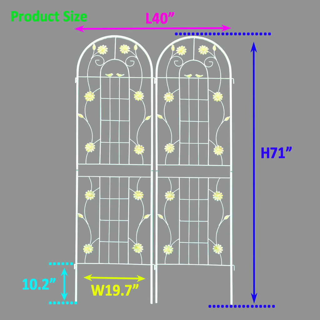 Leoglint 2 Pack Metal Garden Trellis 71" x 19.7" Rustproof Trellis for Climbing Plants Outdoor Flower Support Cream White