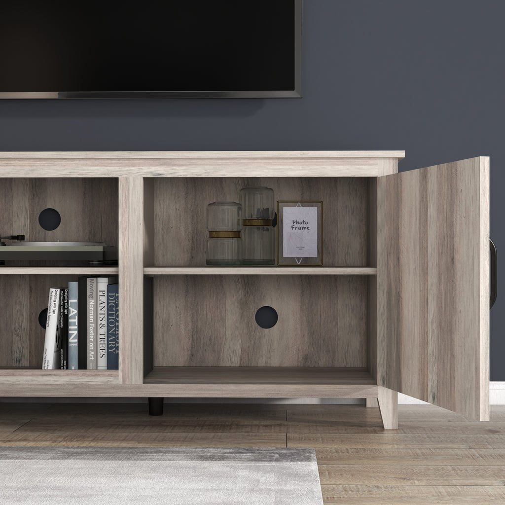 Leoglint TV Stand Storage Media Console Entertainment Center With Two Doors, Grey Walnut