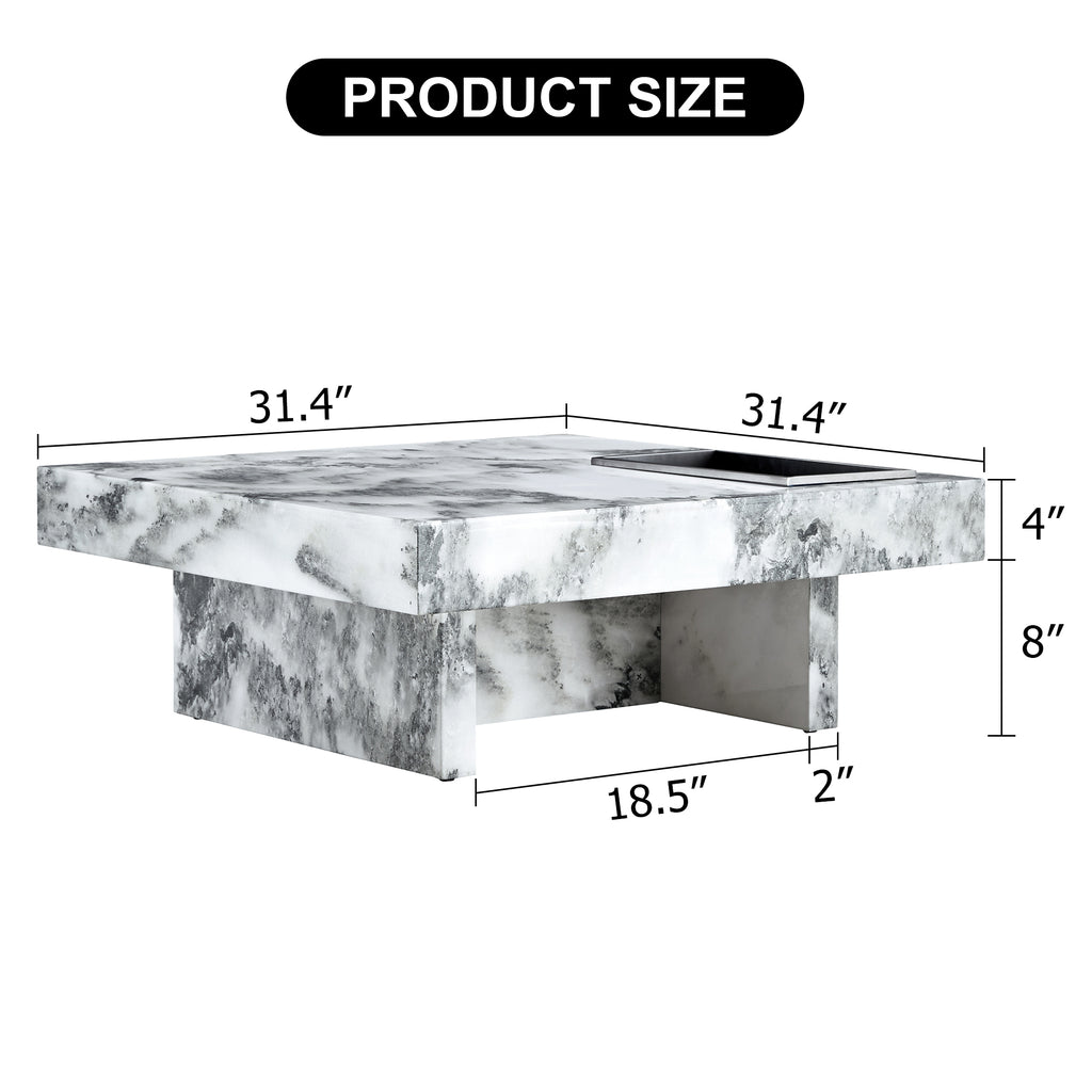 Leoglint A modern and practical coffee table, black and white in imitation marble pattern, made of MDF material. The fusion of elegance and natural fashion 31.4"* 31.4"* 12 "