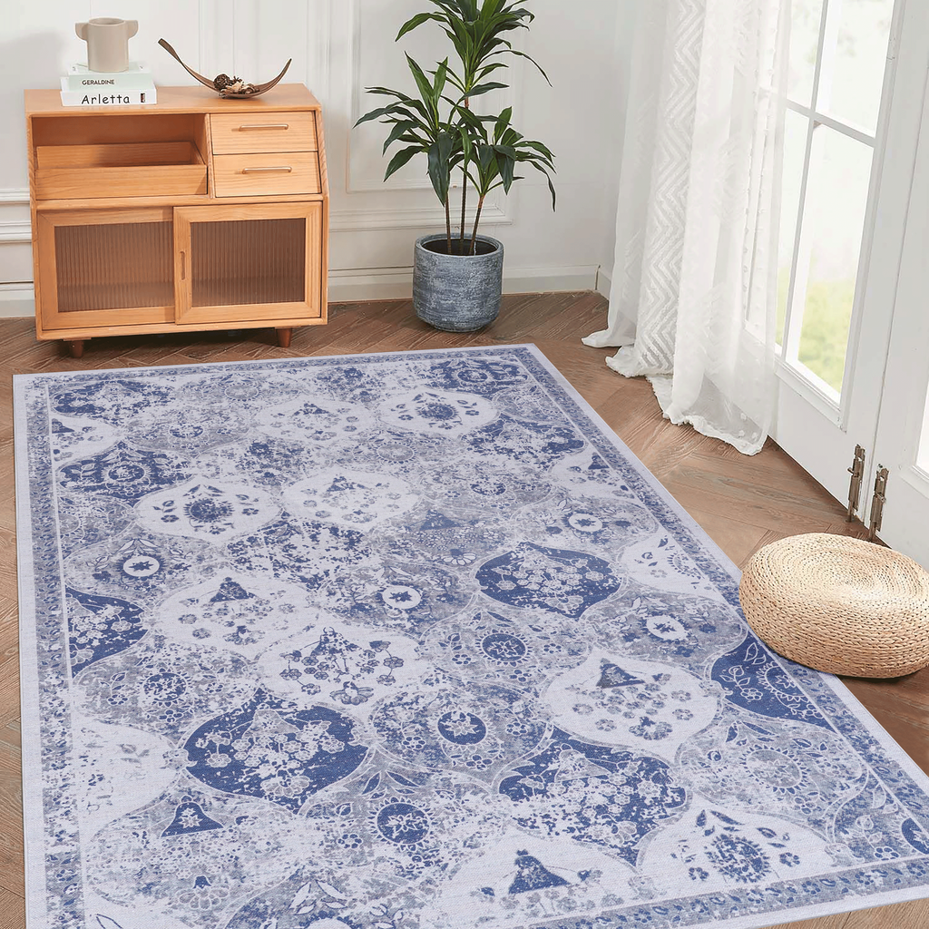 Leoglint Blue Area Rug 5x8, Washable Rug, Low-Pile, Non-Slip, Non-Shedding, Foldable, Kid & Pet Friendly - Area Rugs for living room, bedroom, kitchen, dining room rug - Perfect Gifts, (Blue, 5' x 8')