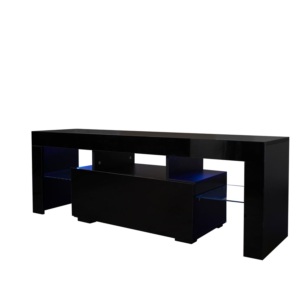 Leoglint Black TV Stand with LED RGB Lights,Flat Screen TV Cabinet, Gaming Consoles - in Lounge Room, Living Room and Bedroom(Black)